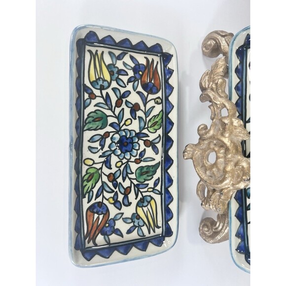 Set of Decorative Hand Painted Trinket /serving Trays‎ From Jerusalem 9”x4.5” - Picture 2 of 7